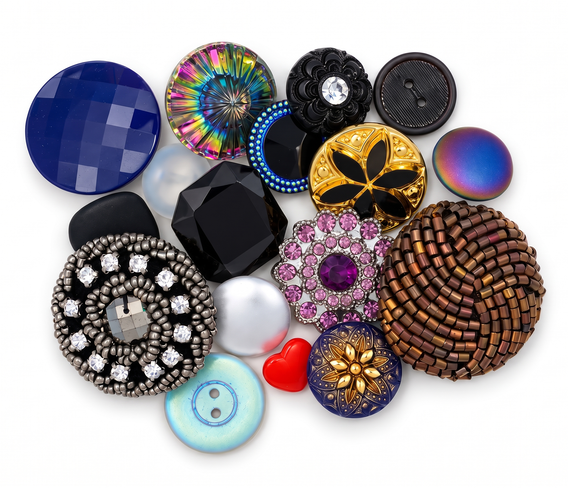 Decorative glass buttons in various colours